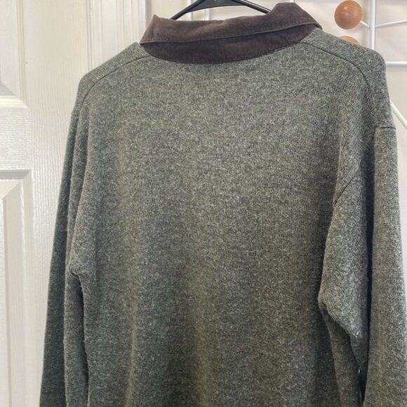 Woolrich - Two Toned Wool Blend Long Sleeve Polo - Green / Brown - Small - Picture 6 of 10